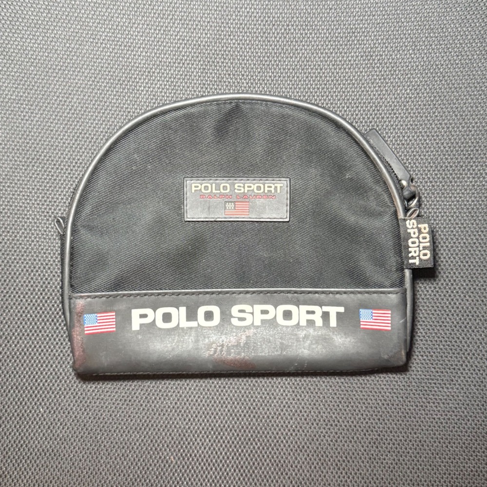 Vintage Polo Sport Ralph Lauren Black Utility Pouch Bag Y2K Toiletry Case